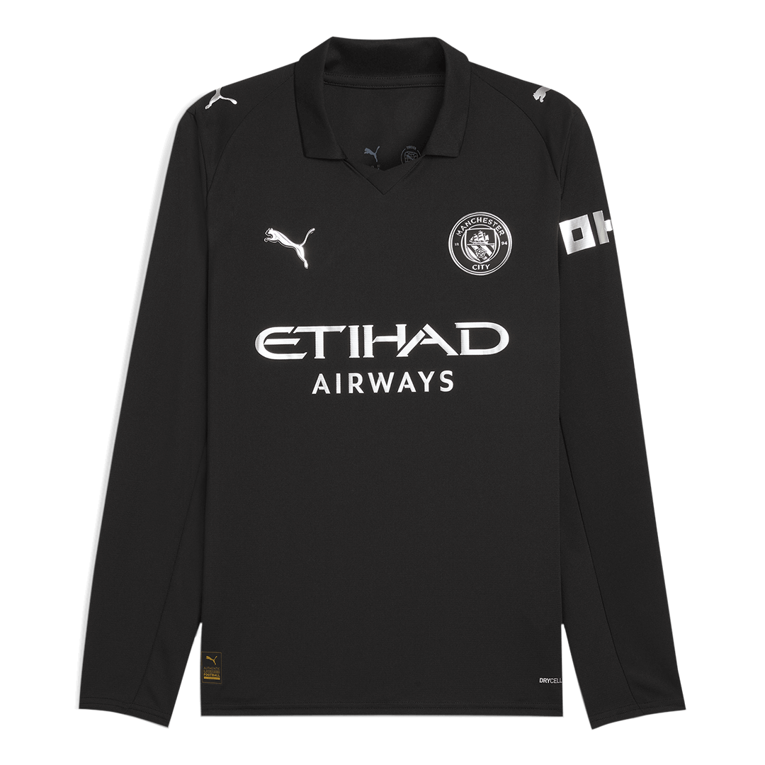 Manchester City Uit Thuisshirt Lange Mouwen 2025/26 Zwart Grote Maat