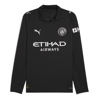 Manchester City Uit Thuisshirt Lange Mouwen 2025/26 Zwart Grote Maat