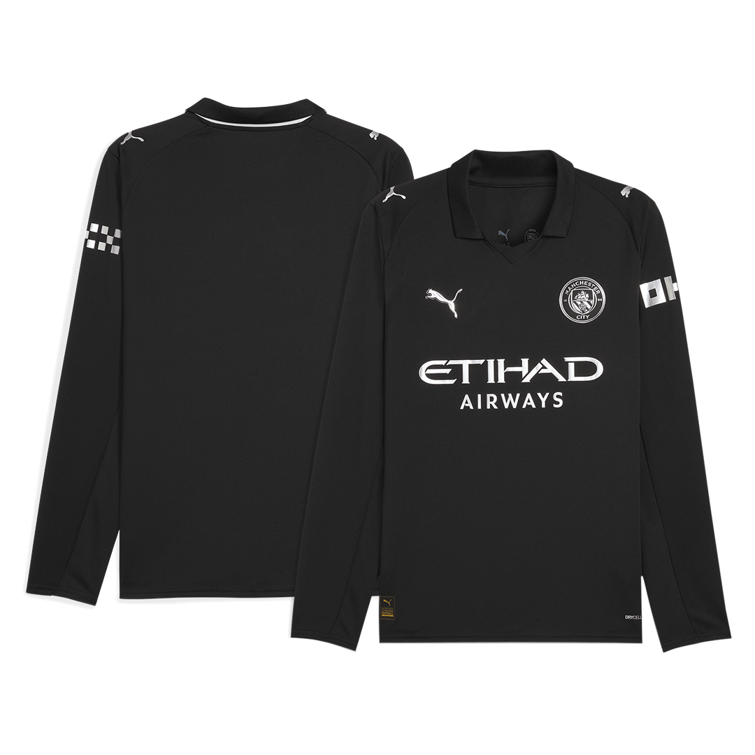 Manchester City Uit Thuisshirt Lange Mouwen 2025/26 Zwart Grote Maat